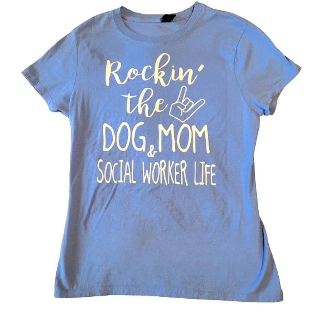 Hanes women's "rocking the dog mom & social worker life" graphic t-shirts size S